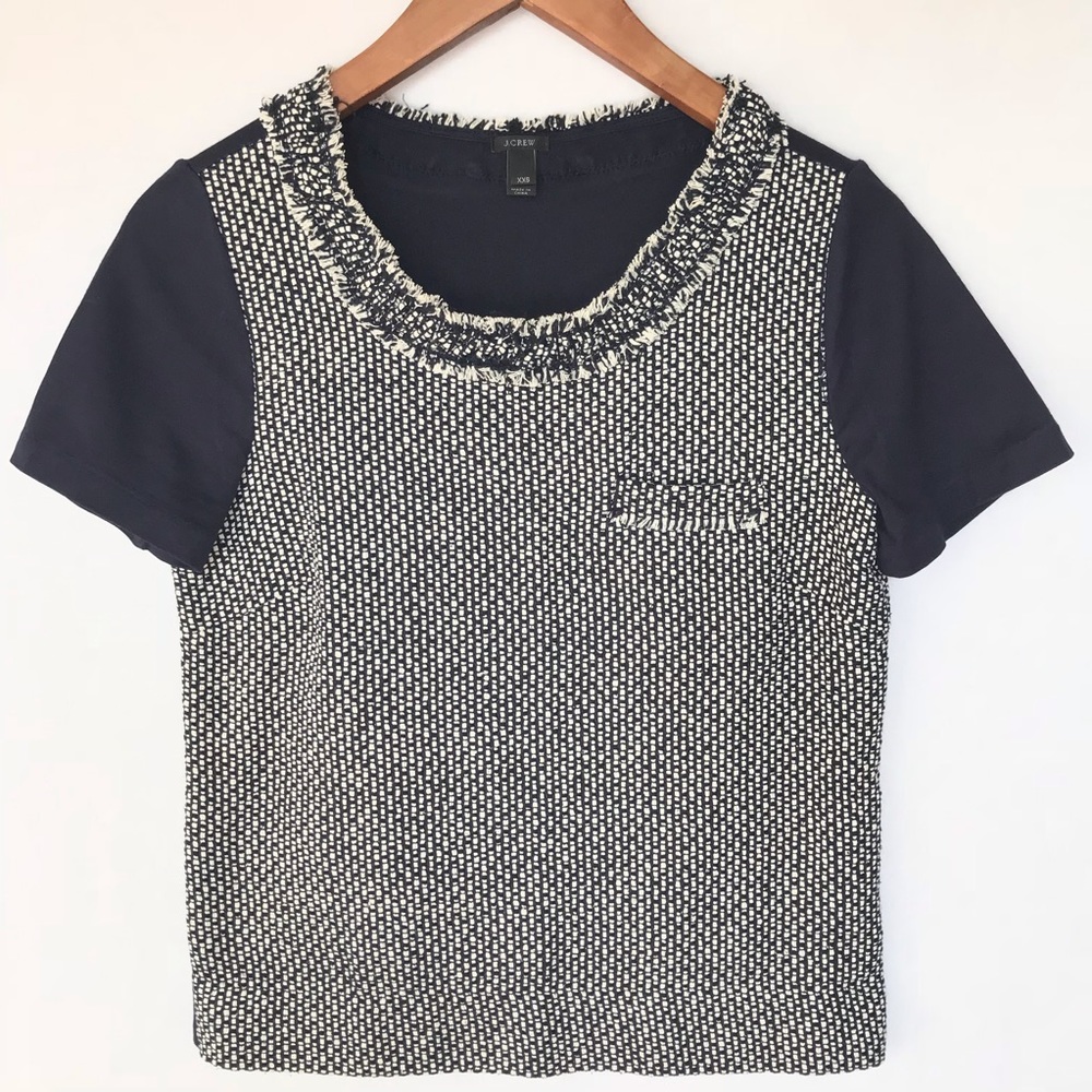 J. Crew Tweed Front Tee Shirt Fringe Navy XXS - Picture 3 of 8